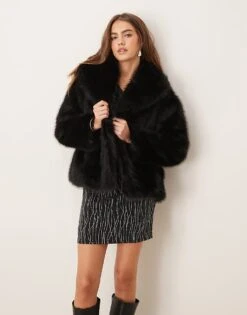 Gina Tricot Faux Fur Jacket With Shawl Collar In Black For Women