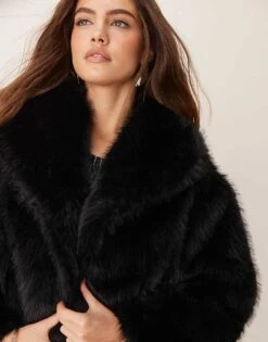 Gina Tricot Faux Fur Jacket With Shawl Collar In Black For Women -Curated Apparel Shop 207732199 4