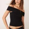 Gina Tricot Compact Knitted Top With Off Shoulder Detail In Black For Women