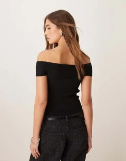 Gina Tricot Compact Knitted Top With Off Shoulder Detail In Black For Women -Curated Apparel Shop 207736490 3