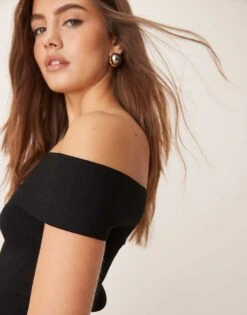 Gina Tricot Compact Knitted Top With Off Shoulder Detail In Black For Women -Curated Apparel Shop 207736490 4