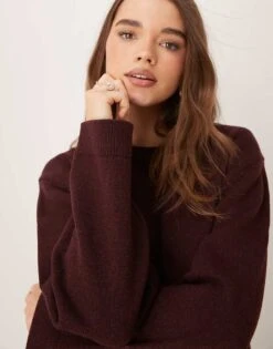 Gina Tricot Crew Neck Knitted Sweater With Wide Sleeves In Dark Wine Burgundy For Women -Curated Apparel Shop 207736495 4