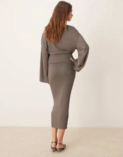 Gina Tricot Co-ord Metallic Fine Knit Maxi Skirt In Dark Beige For Women -Curated Apparel Shop 207736503 3