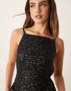 Gina Tricot Sequin Short Square Neck Cami Vest Top In Black For Women -Curated Apparel Shop 207736541 4