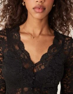 Gina Tricot Lace Top With Scalloped Edge Detail In Black For Women -Curated Apparel Shop 207736548 3