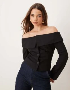 Gina Tricot Off Shoulder Tailored Blazer In Black For Women