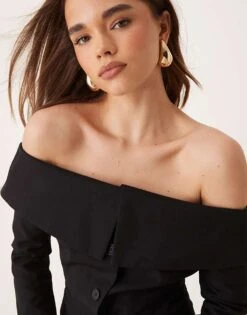 Gina Tricot Off Shoulder Tailored Blazer In Black For Women -Curated Apparel Shop 207736554 3