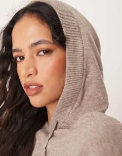 Gina Tricot Knitted Rib Hoodie In Brown For Women -Curated Apparel Shop 207736559 3