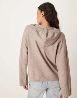 Gina Tricot Knitted Rib Hoodie In Brown For Women -Curated Apparel Shop 207736559 4