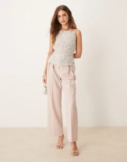 Gina Tricot Sequin Short Square Neck Cami Vest Top In Silver For Women Silver Metallic -Curated Apparel Shop 207736563 3