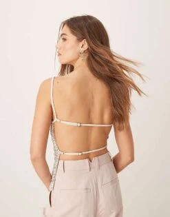 Gina Tricot Sequin Short Square Neck Cami Vest Top In Silver For Women Silver Metallic -Curated Apparel Shop 207736563 4