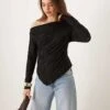 Gina Tricot Jersey Jacquard Off Shoulder Top With Asymmetric Hem In Black For Women -Curated Apparel Shop 207736567 1 black