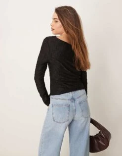 Gina Tricot Jersey Jacquard Off Shoulder Top With Asymmetric Hem In Black For Women -Curated Apparel Shop 207736567 4