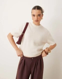 Gina Tricot Short Sleeve Knitted Jumper In Warm White For Women Cream -Curated Apparel Shop 207736571 1 cream 1