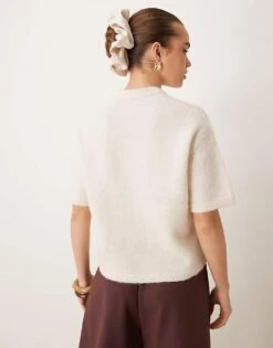 Gina Tricot Short Sleeve Knitted Jumper In Warm White For Women Cream -Curated Apparel Shop 207736571 4