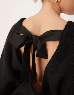 Gina Tricot Chunky Rib Knitted Sweater With Tie Back Bow Detail In Black For Women -Curated Apparel Shop 207736577 3