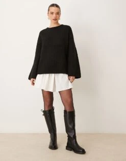 Gina Tricot Chunky Rib Knitted Sweater With Tie Back Bow Detail In Black For Women -Curated Apparel Shop 207736577 4