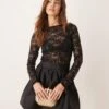 Gina Tricot Shimmer Lace Boat Neck Top In Black For Women