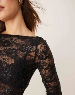 Gina Tricot Shimmer Lace Boat Neck Top In Black For Women -Curated Apparel Shop 207736580 3