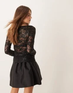 Gina Tricot Shimmer Lace Boat Neck Top In Black For Women -Curated Apparel Shop 207736580 4