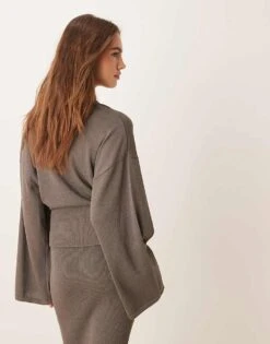 Gina Tricot Co-ord Metallic Fine Knit Sweater With Wide Sleeves In Dark Beige For Women -Curated Apparel Shop 207736634 4