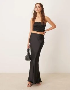 Gina Tricot Satin Maxi Skirt With Back Hem Godet Detail In Black For Women -Curated Apparel Shop 207736644 1 black 1