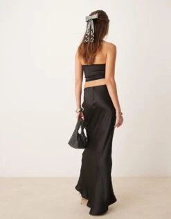 Gina Tricot Satin Maxi Skirt With Back Hem Godet Detail In Black For Women -Curated Apparel Shop 207736644 3