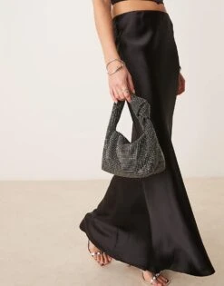 Gina Tricot Satin Maxi Skirt With Back Hem Godet Detail In Black For Women -Curated Apparel Shop 207736644 5