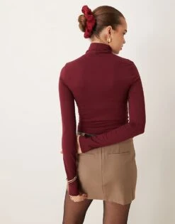 Gina Tricot Soft Touch Long Sleeve Jersey High Neck Top In Burgundy For Women -Curated Apparel Shop 207736670 4