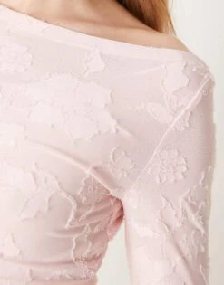 Gina Tricot Jersey Long Sleeve Jacquard Top With Asymmetric Boat Neck In Pink For Women -Curated Apparel Shop 207736673 4