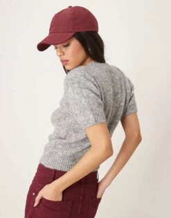 Gina Tricot Fluffy Knitted Short Sleeve Sweater In Grey Melange For Women -Curated Apparel Shop 207736685 3