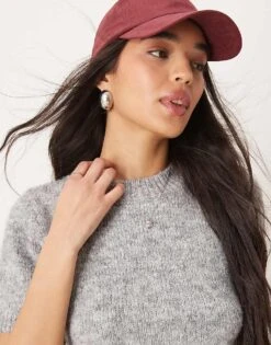 Gina Tricot Fluffy Knitted Short Sleeve Sweater In Grey Melange For Women -Curated Apparel Shop 207736685 4