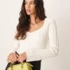 Gina Tricot Cable Knit Fitted Sweater With Sweetheart Neck In Cream For Women -Curated Apparel Shop 207736770 1 cream