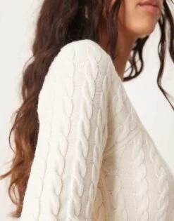 Gina Tricot Cable Knit Fitted Sweater With Sweetheart Neck In Cream For Women -Curated Apparel Shop 207736770 4