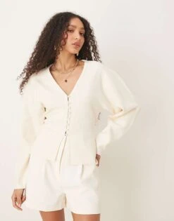 Gina Tricot Compact Knit Cardigan In Off White For Women