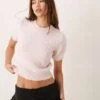 Gina Tricot Fluffy Knitted Short Sleeve Sweater In Pink For Women -Curated Apparel Shop 207736838 1 pink