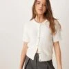 Gina Tricot Supersoft Textured Knit Short Sleeve Cardigan In Off White For Women