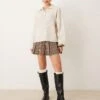 Gina Tricot Knitted Button Polo Collar Long Sleeve Top In Stone For Women