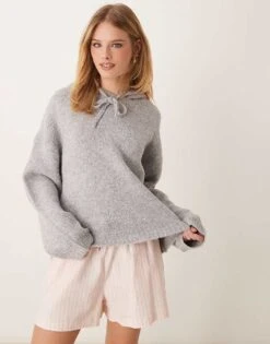 Gina Tricot Super Soft Fluffy Knit Oversize Hoodie In Grey Melange For Women Grey Melange -Curated Apparel Shop 207736883 1 greymelange 1