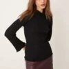 Gina Tricot Long Sleeve Ribbed Knit Top With Fluted Funnel Neck And Cuffs In Black For Women -Curated Apparel Shop 207736904 1 black