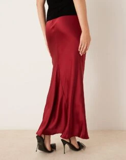 Gina Tricot Satin Maxi Skirt With Back Hem Godet Detail In Burgundy Red For Women -Curated Apparel Shop 207736921 3