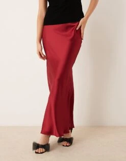 Gina Tricot Satin Maxi Skirt With Back Hem Godet Detail In Burgundy Red For Women -Curated Apparel Shop 207736921 4