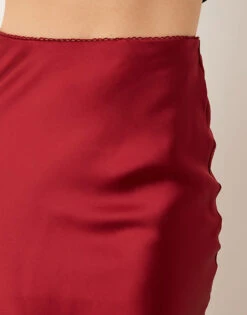 Gina Tricot Satin Maxi Skirt With Back Hem Godet Detail In Burgundy Red For Women -Curated Apparel Shop 207736921 5