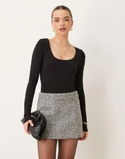 Gina Tricot Soft Touch Long Sleeve Scoop Neck Bodysuit In Black For Women -Curated Apparel Shop 207736966 1 black 1