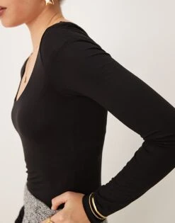 Gina Tricot Soft Touch Long Sleeve Scoop Neck Bodysuit In Black For Women -Curated Apparel Shop 207736966 4
