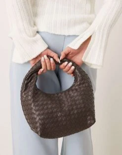 Gina Tricot Braided Weave Small Tote Handbag With Twisted Handle In Brown For Women -Curated Apparel Shop 207737622 4