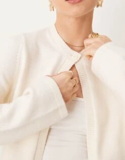 Gina Tricot Knitted Cardigan With One Button Detail In Cream For Women -Curated Apparel Shop 207737623 4