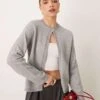 Gina Tricot Knitted Cardigan With One Button Detail In Grey Melange For Women 2 Gina Tricot Knitted Cardigan With One Button Detail In Grey Melange For Women -Curated Apparel Shop 207737646 1 greymelange
