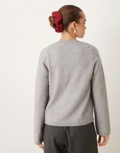 Gina Tricot Knitted Cardigan With One Button Detail In Grey Melange For Women -Curated Apparel Shop 207737646 3