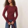 Gina Tricot Soft Touch Slim Fit Crew Neck Top In Burgundy For Women -Curated Apparel Shop 207737695 1 burgundy